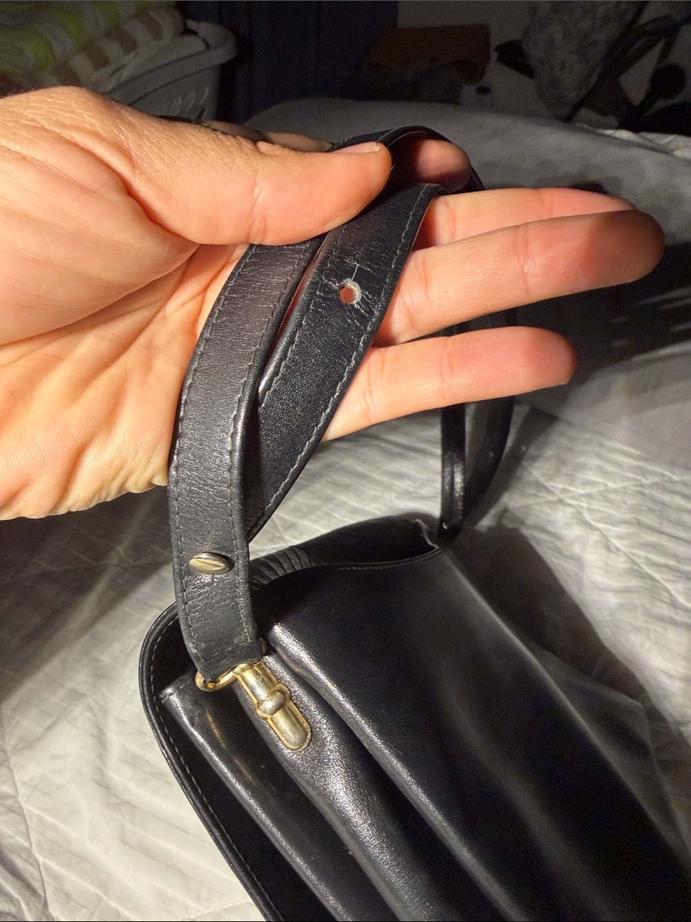Black Chevron-Detail Shoulder Bag with Gold Turn Lock - Picture 6 of 10